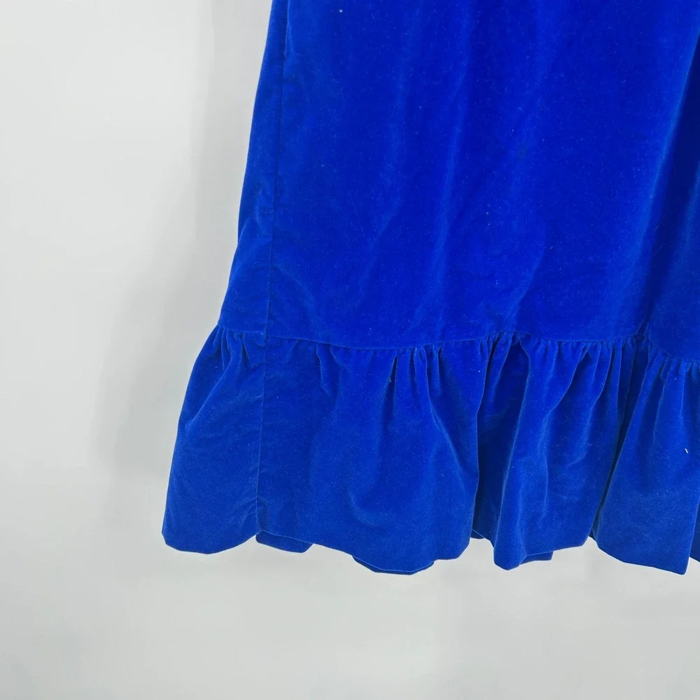 Vintage Prairie Velvet Lace Ruffle Dress Girls 10-12 Blue Cottagecore Holiday